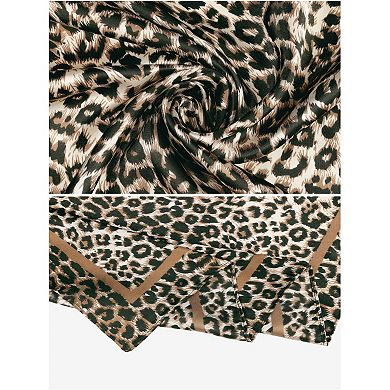 Women's Leopard Large Square Scarves Silk Feeling Satin Shawl Head Wrap Neck Scarf Bandanas