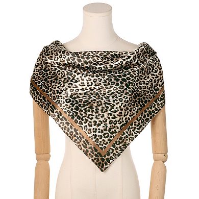 Women's Leopard Large Square Scarves Silk Feeling Satin Shawl Head Wrap Neck Scarf Bandanas