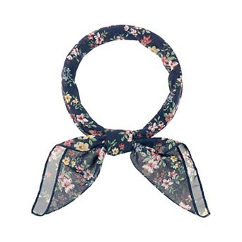 Women Floral Chiffon Scarves Square Neck Scarf Neckerchief Skinny Ribbon Hair Band