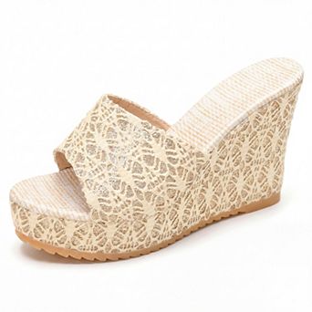Women's Espadrille Wedge Platform Peep Toe Slip Sandals