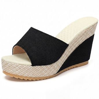 Women's Espadrille Wedge Platform Peep Toe Slip Sandals