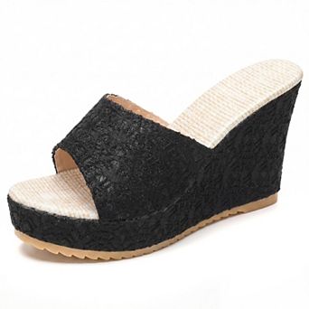 Women's Espadrille Wedge Platform Peep Toe Slip Sandals