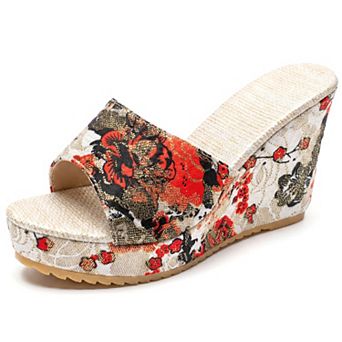Women's Espadrille Wedge Platform Peep Toe Slip Sandals