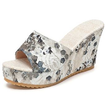 Women's Espadrille Wedge Platform Peep Toe Slip Sandals