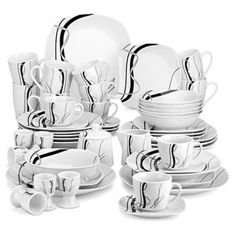 50 pc Porcelain Dinnerware Set, Plate Set, Bowl, Mug, Coffee Set, Egg Cup, Milk Pitcher, Sugar Bowl