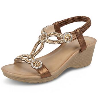 Women's Rhinestone Elastic Band Open Toe Glitter Wedge Sandals