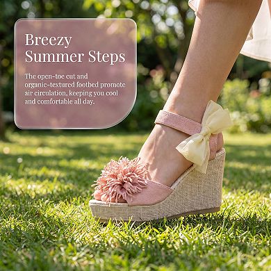 Women's Platform Floral Bow Peep-Toe Wedge Sandals