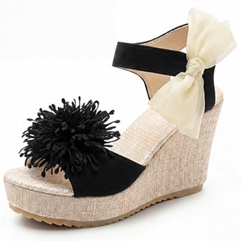 Women's Platform Floral Bow Peep-Toe Wedge Sandals