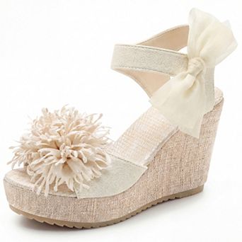 Women's Platform Floral Bow Peep-Toe Wedge Sandals