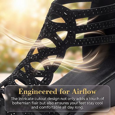 Women's Rhinestone Hollow Out Back Zipper Platform Peep Toe Sandals