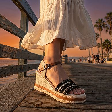 Women's Open Toe Wedge Sandals Adjustable Buckle Ankle Strap Summer Shoes
