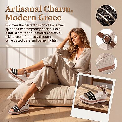 Women's Open Toe Wedge Sandals Adjustable Buckle Ankle Strap Summer Shoes