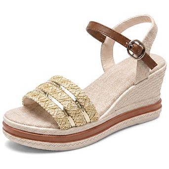 Women's Open Toe Wedge Sandals Adjustable Buckle Ankle Strap Summer Shoes