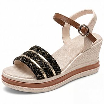 Women's Open Toe Wedge Sandals Adjustable Buckle Ankle Strap Summer Shoes