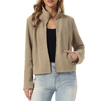 Zip Up Fleece Jacket for Women's Warm Long Sleeve Funnel Neck Casual Jacket with Pockets