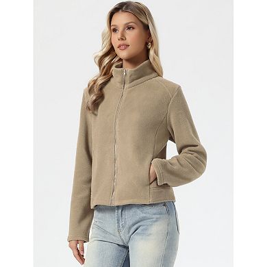 Zip Up Fleece Jacket for Women's Warm Long Sleeve Funnel Neck Casual Jacket with Pockets
