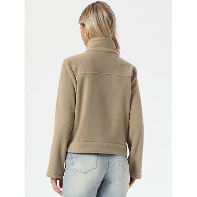 Zip Up Fleece Jacket for Women's Warm Long Sleeve Funnel Neck Casual Jacket with Pockets