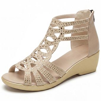 Women's Rhinestone Hollow Out Back Zipper Platform Peep Toe Sandals
