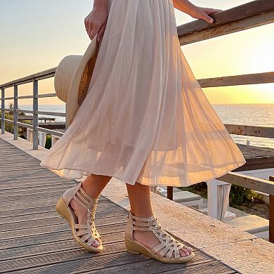 Women's Rhinestone Hollow Out Back Zipper Platform Peep Toe Sandals