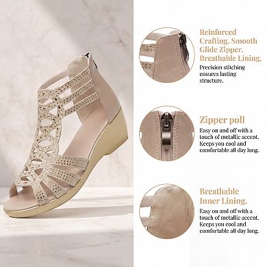 Women's Rhinestone Hollow Out Back Zipper Platform Peep Toe Sandals