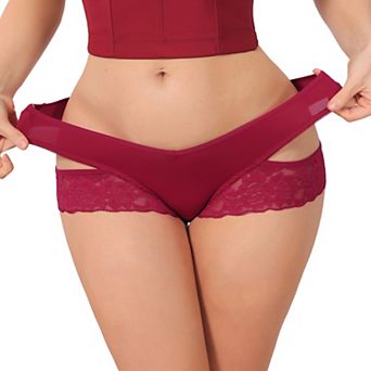 Women's Wide Lace Trim Thong V-Cut Ice Silk Mid Rise T-Back Seamless Underwear