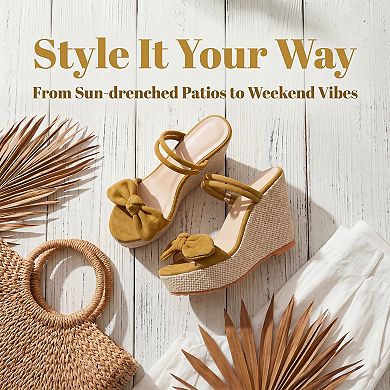 Women's Bow Open Toe Wedge Sandals Double Strap Platform Slip Summer Shoes
