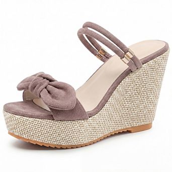 Women's Bow Open Toe Wedge Sandals Double Strap Platform Slip Summer Shoes