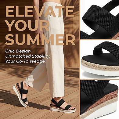 Women's Solid Color Hollow-out Open-Toe Platform Elastic Band Sandals