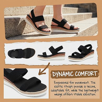 Women's Solid Color Hollow-out Open-Toe Platform Elastic Band Sandals