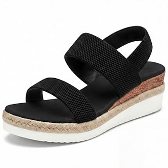 Women's Solid Color Hollow-out Open-Toe Platform Elastic Band Sandals