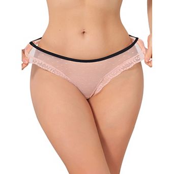 Women's Lace Sheer Mesh Underwear Low Rise Bikini Polka Dot See Through Thongs