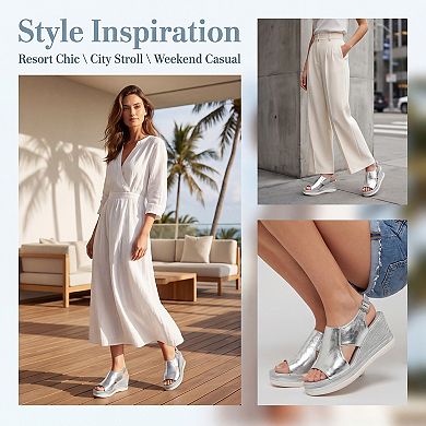 Women's Solid Color Hollow-out Buckle Platform Sandals