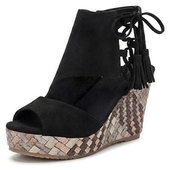 Women's Lace-Up Peep Toe Wedge Platform Sandals Bohemian Casual Summer Shoes