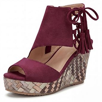 Women's Lace-Up Peep Toe Wedge Platform Sandals Bohemian Casual Summer Shoes