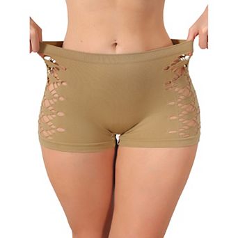 Women's Mid Rise Boyshorts Hollow Stretchy Hip Lifter Slip Shorts for Under Dresses Underwear