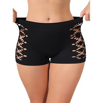 Women's Mid Rise Boyshorts Hollow Stretchy Hip Lifter Slip Shorts for Under Dresses Underwear
