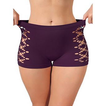 Women's Mid Rise Boyshorts Hollow Stretchy Hip Lifter Slip Shorts for Under Dresses Underwear