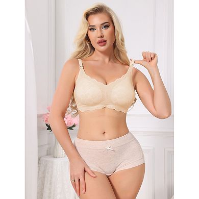 Lace Nursing Bra for Women Front Open Wireless Fixed Padded Full Coverage Breastfeeding Lingerie