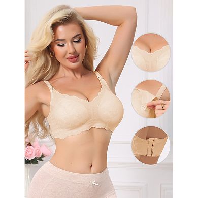 Lace Nursing Bra for Women Front Open Wireless Fixed Padded Full Coverage Breastfeeding Lingerie