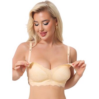Lace Nursing Bra for Women Front Open Wireless Fixed Padded Full Coverage Breastfeeding Lingerie