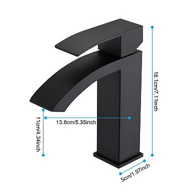 Waterfall Spout Bathroom Sink Single Handle Faucet with Pop-Up Drain (with Overflow)