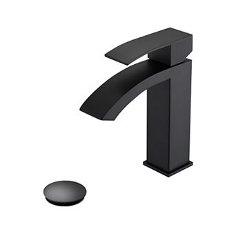 Waterfall Spout Bathroom Sink Single Handle Faucet with Pop-Up Drain (with Overflow)