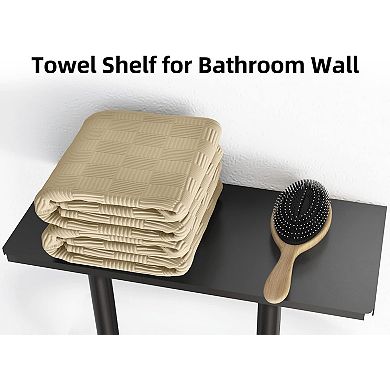 Bathroom Towel Rack Wall Mounted Metal Shelf 3 Hooks Black Holds 3 Large Towels 1 Piece