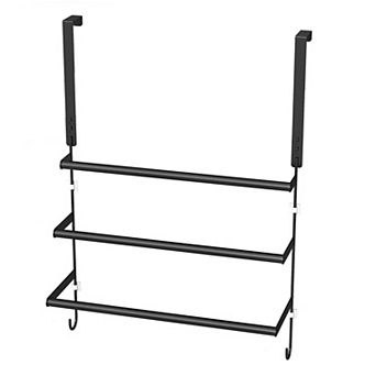 3 tier Over Door Towel Rack with 2 Hooks Black Stainless Steel 24x16.7 Inch 1 pc