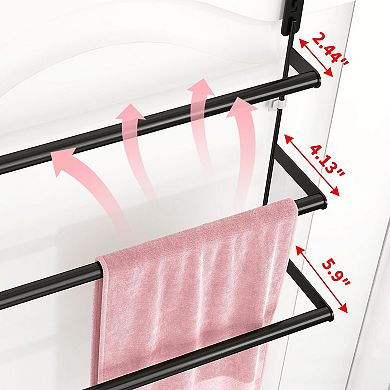 3 Tier Over Door Towel Rack with 2 Hooks Black Stainless Steel 24x16.7 Inch 1 Piece