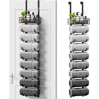 Over the Door Bathroom Towel Rack 9 tier Wall Mounted Holder for RV Small Spaces Black 1 pc