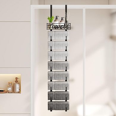 Over the Door Bathroom Towel Rack 9 Tier Wall Mounted Holder for RV Small Spaces Black 1 Piece
