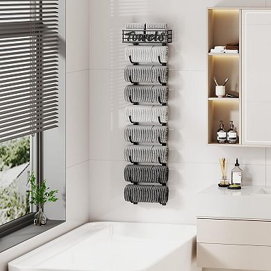 Over the Door Bathroom Towel Rack 9 Tier Wall Mounted Holder for RV Small Spaces Black 1 Piece