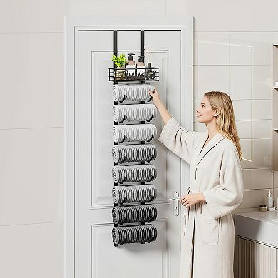 Over the Door Bathroom Towel Rack 9 Tier Wall Mounted Holder for RV Small Spaces Black 1 Piece