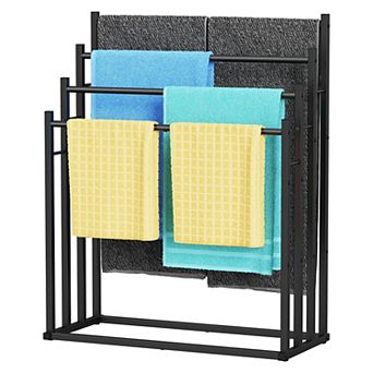 4 tier Wide Metal Towel Rack 31.5 in Free Standing Drying Stand for Bath Towels Poolside